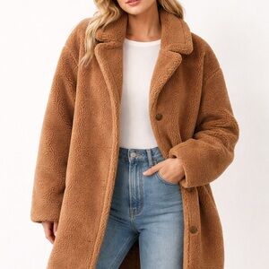 GAP Camel Teddy Coat | Cozy Sherpa Long Jacket | Size L